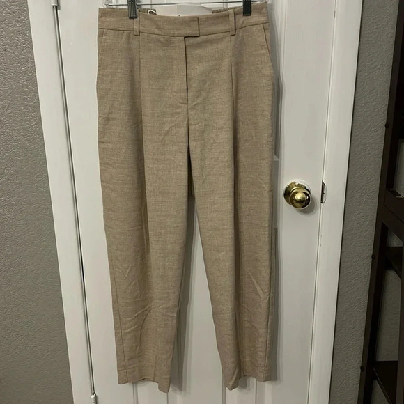 Boss Hugo Boss Women’s 4 Pastel Brown Tocata Trousers Pleated Pockets Wool NWT - Picture 1 of 9